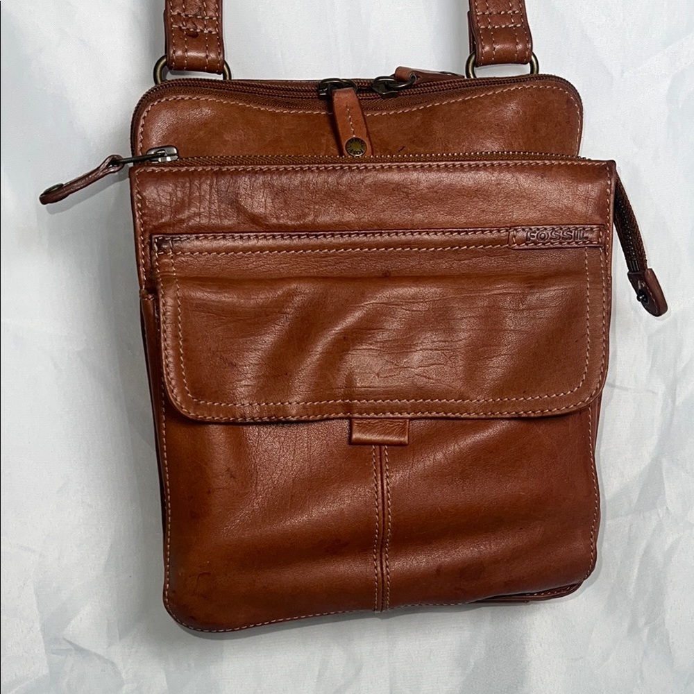 Tan Leather Fossil Satchel Shoulder Bag